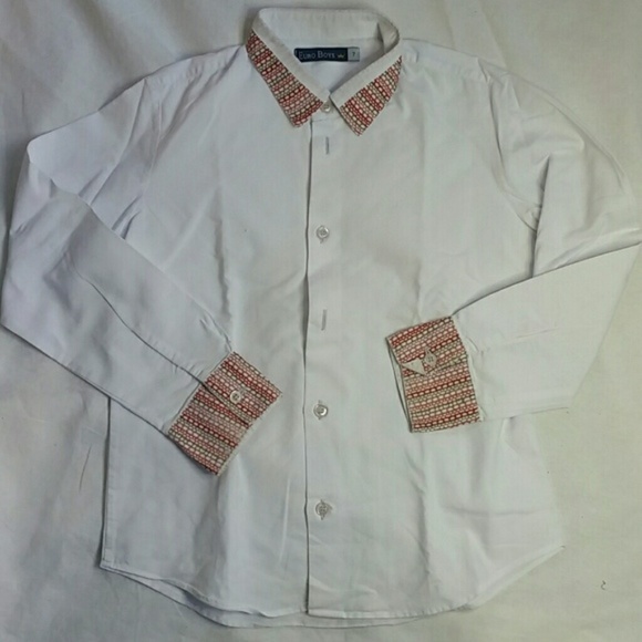 Euro Boys white shirt contrast collar sz 7 - Picture 1 of 3